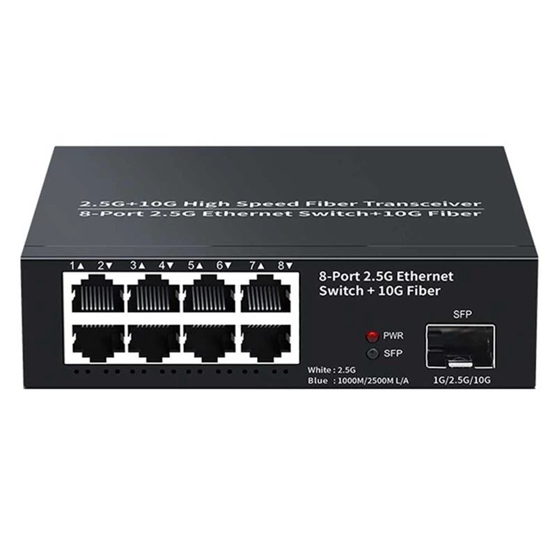 8-портовый Коммутатор Ethernet Сетевой Коммутатор 2,5 Гбит/с + 1 Порт 10G Оптоволоконный Сетевой Коммутатор Домашней лаборатории Plug and Play-UK Plug