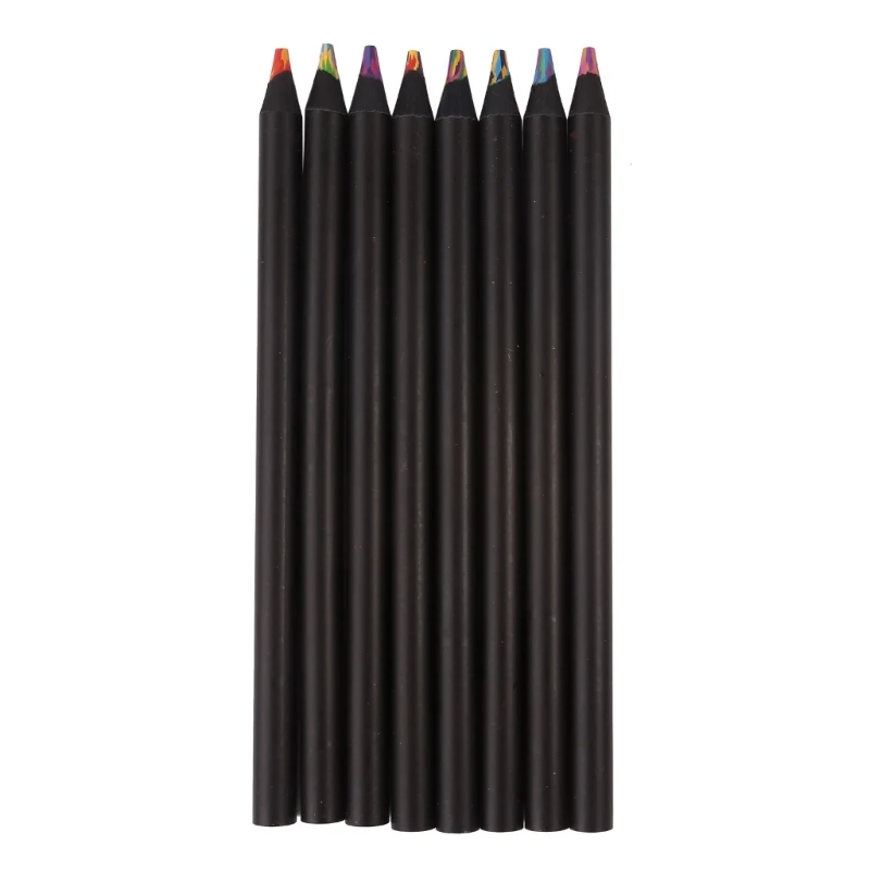 8в1 Черные деревянные радужные карандаши, объемные разноцветные карандаши разных цветов, художественные принадлежности для дома, офиса, школьные принадлежности