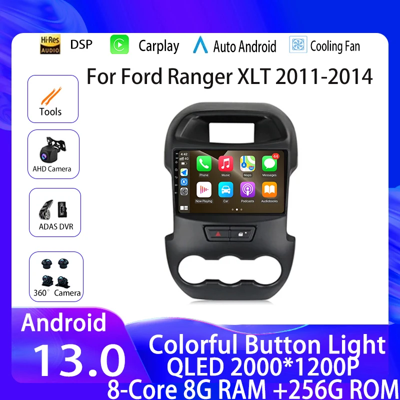 Android Автомагнитола 13 Для Ford Ranger XLT 2011-2014 9 Дюймов 2 Din 4G Carplay Autoaudio GPS Навигация Bluetooth Мультимедийный Плеер