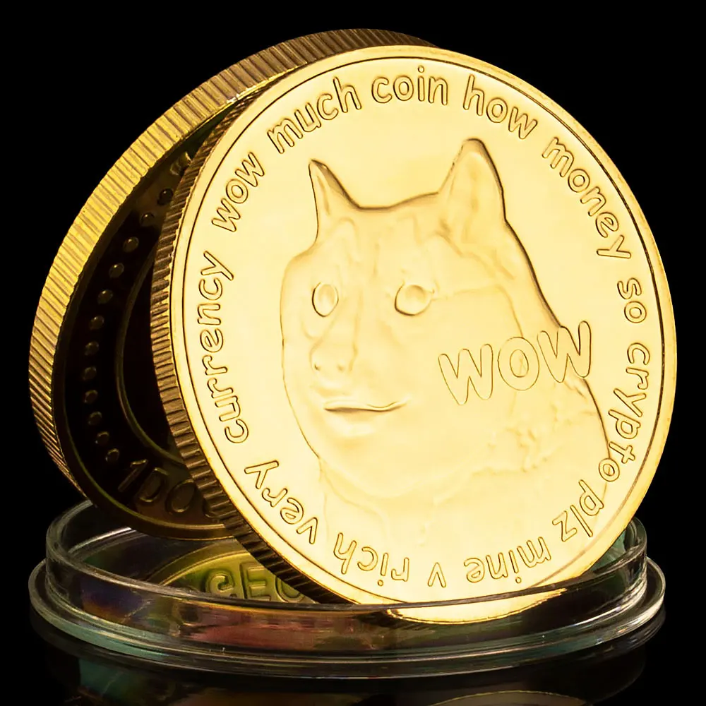Dogecoin Позолоченная криптовалюта Памятные монеты Украшения для дома Криптовалюта Дож Милый щенок Сувениры и подарки