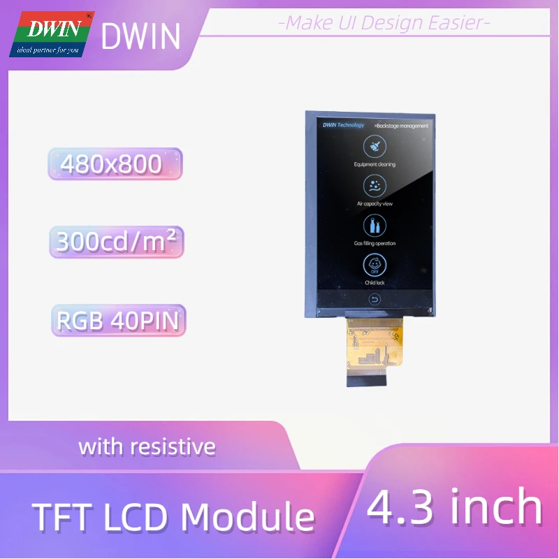 DWIN 4,3-дюймовый Полный Угол обзора 480*800 TFT ЖК-дисплей С Резистивным Сенсорным экраном LI48800T043TC3098
