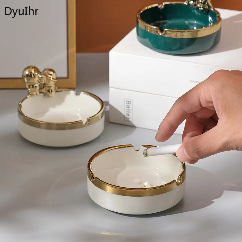 DyuIhr Nordic позолоченная керамическая пепельница ручной работы бытовая пепельница украшение стола дизайн слота для карт ветрозащитный и пылезащитный