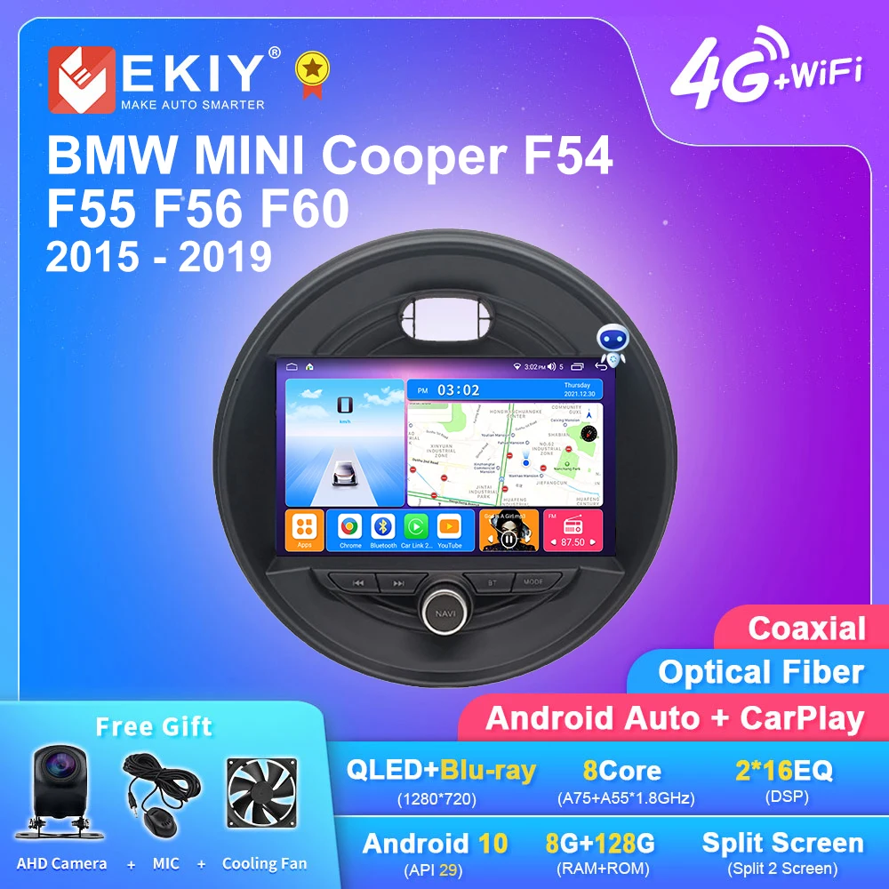 EKIY T7 8G + 128G DSP Android 10 Автомобильный GPS Для BMW MINI Cooper F54 F55 F56 F60 2015-2019 Мультимедийный Магнитофон BT 2din DVD