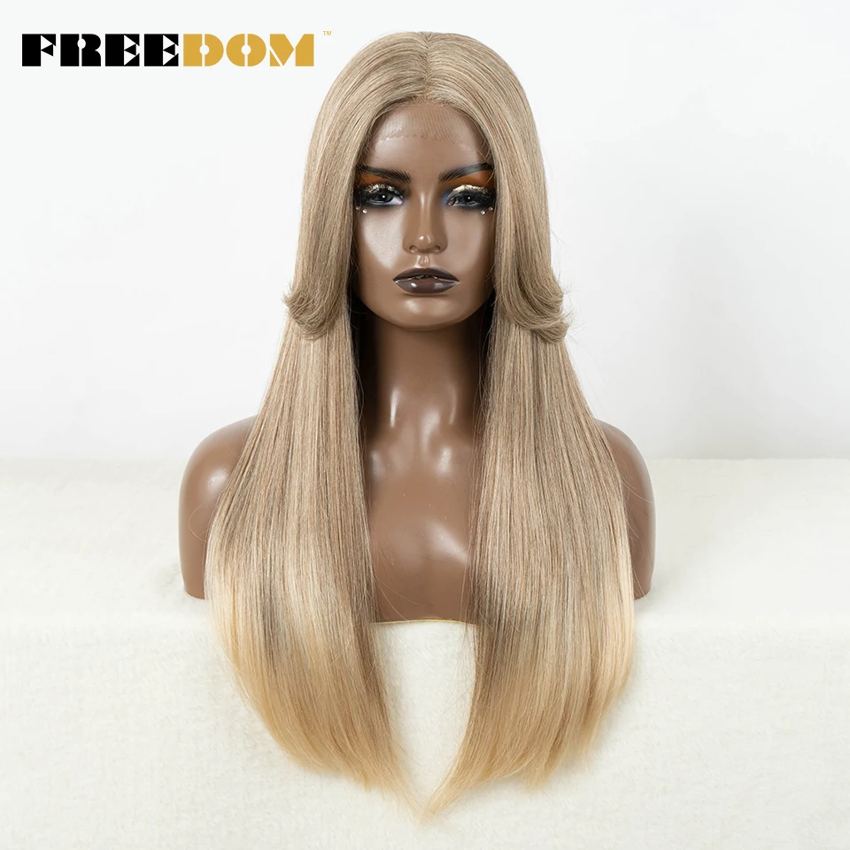 FREEDOM Honey Blonde Синтетические парики с кружевом спереди Для женщин, Омбре, коричневый, 24 дюйма, прямой парик с кружевом, Изюминка, Бесклеевой парик для косплея.