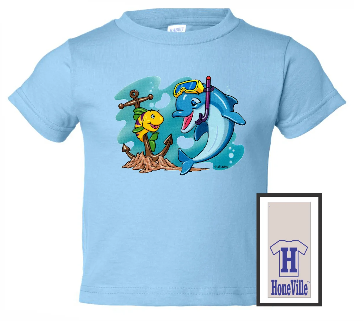 HoneVille ™ Футболка для малышей синего цвета k-576 с рисунком рыбы-дельфина с длинными рукавами
