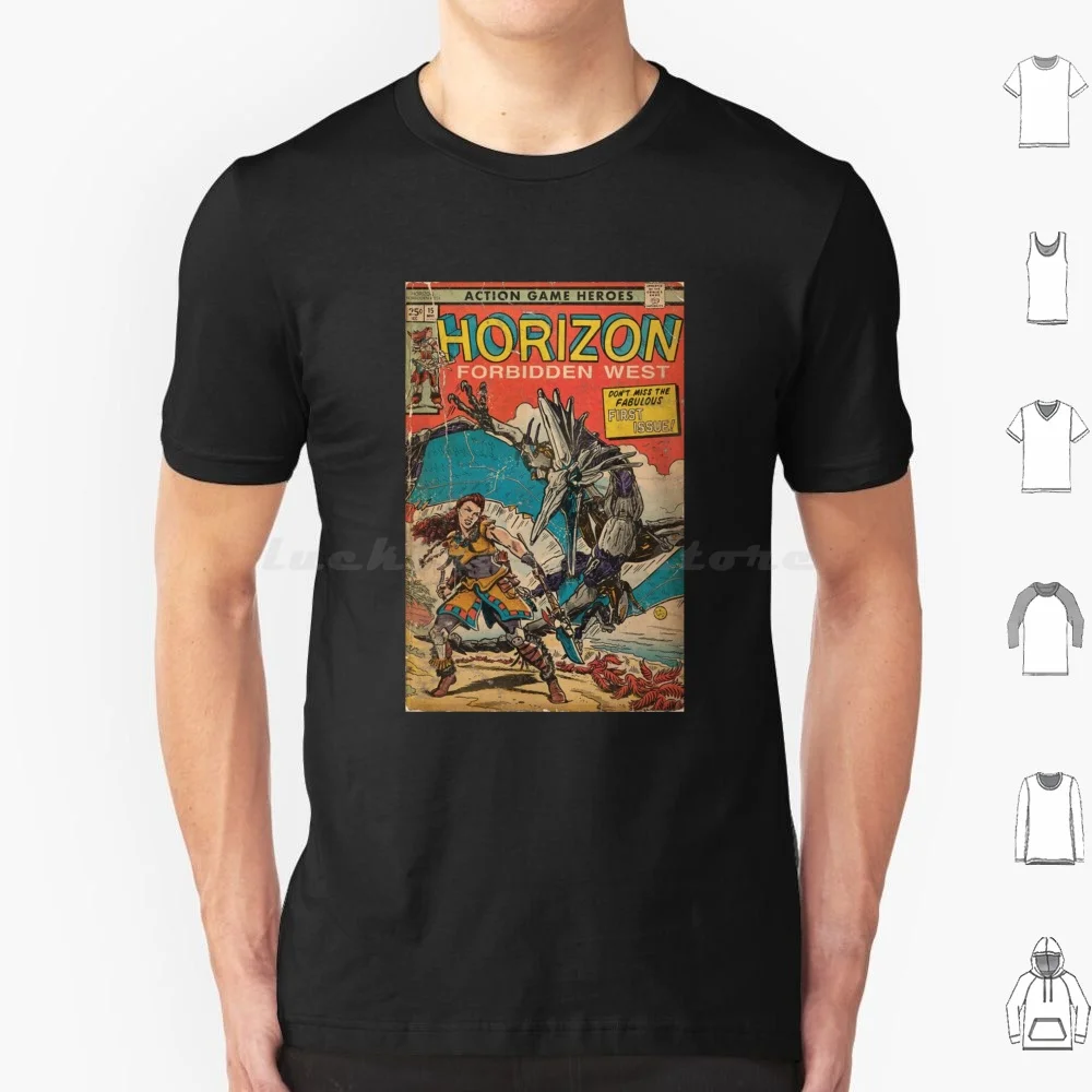 Horizon Forbidden West-футболка с фан-артом для обложки комикса, хлопковая крутая футболка 6Xl, фан-арт, цифровая иллюстрация, приключенческий экшен