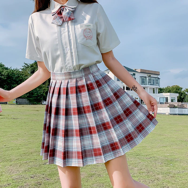 Jk Форменная клетчатая юбка Из натуральной женской летней студенческой одежды В стиле академии, осенне-зимний комплект рубашек, однотонный короткий