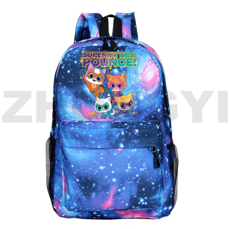 Kawaii SuperKitties Женская сумка через плечо большой емкости для мальчиков и девочек Модный рюкзак с аниме-котом SuperKitties Мультяшный мужской рюкзак для книг