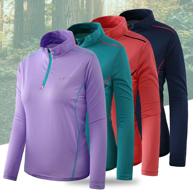 (M-4XL) Женская быстросохнущая походная куртка со стоячим воротником, топы для альпинизма и фитнеса с длинным рукавом для похудения, спортивная футболка для треккинга