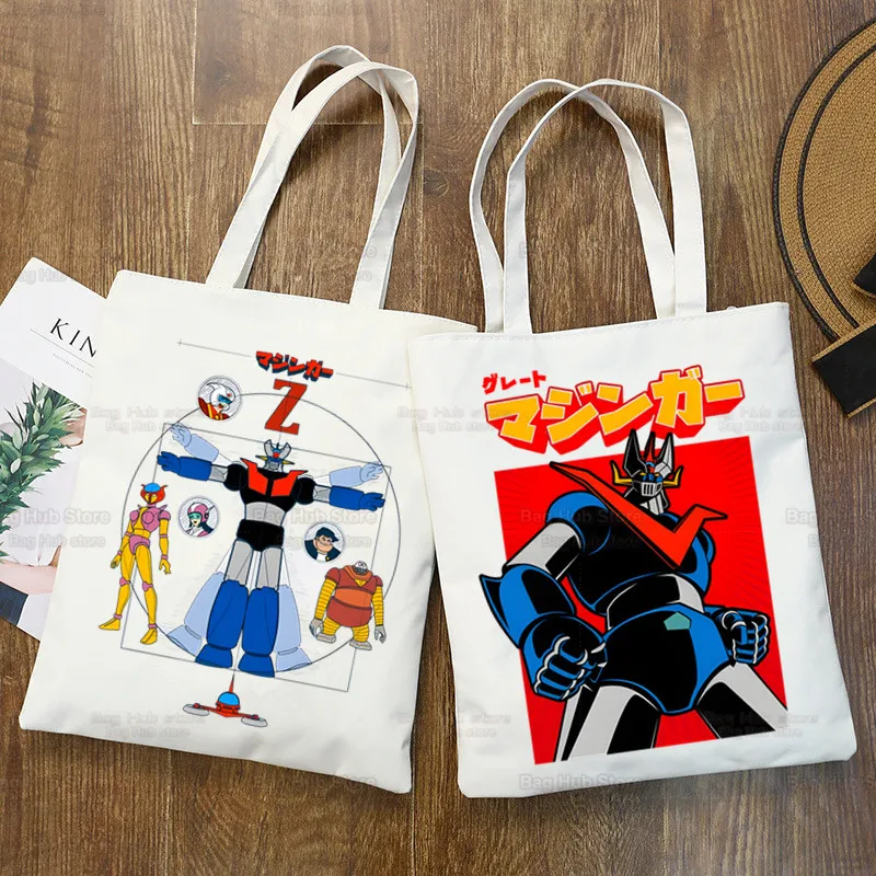 Mazinger Z Аниме Робот Harajuku, сумка для покупок, сумки для покупок, Холщовая сумка, Многоразовая большая женская повседневная сумка через плечо, сумка