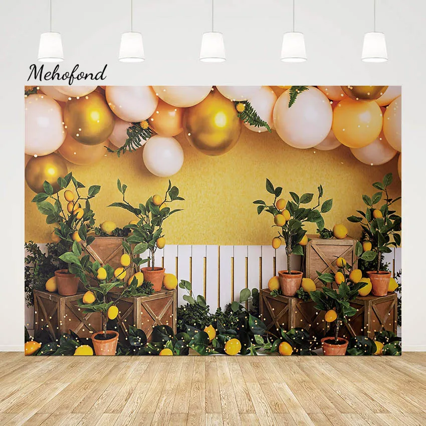 Mehofond Лимонный фон для свадебного душа, Желтый воздушный шар, Детский день рождения, фон с лимонным растением, декор для торта, Фотостудия