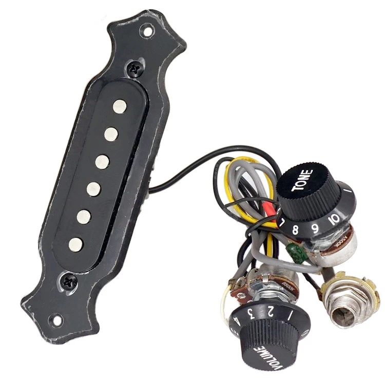 MI0301 Предварительно подключенный жгут проводов с отверстием для звука гитары для 4- и 6-струнной коробки для сигар, черный