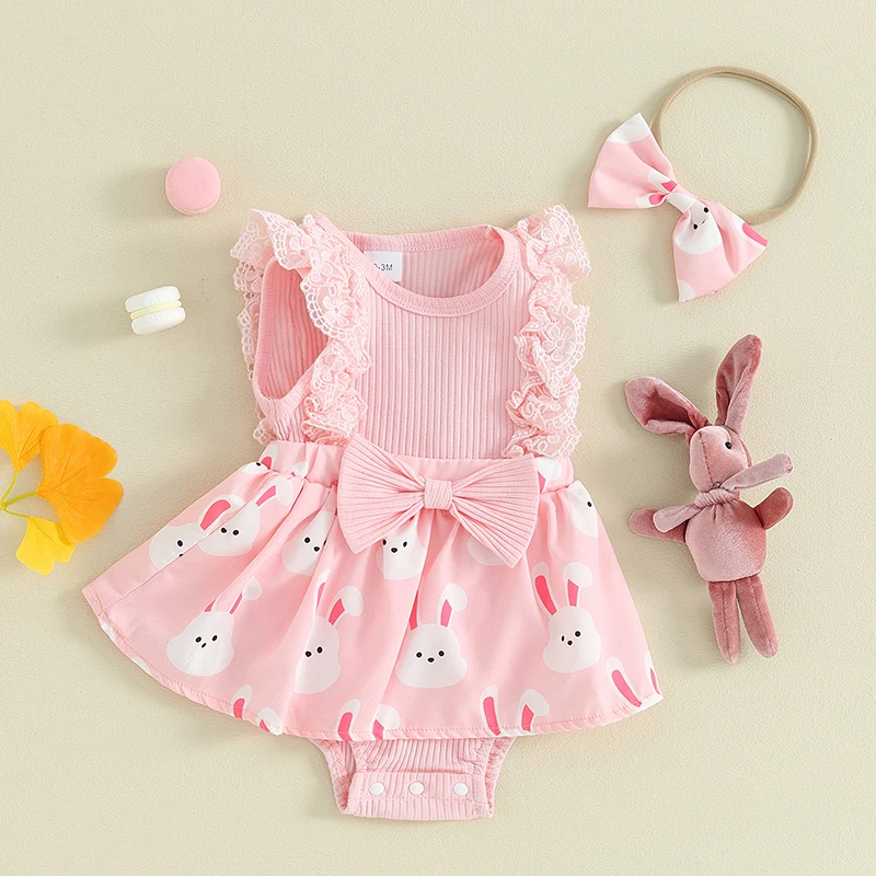 Mubineo Летняя одежда для маленьких девочек Наряды без рукавов Кружевной цветочный комбинезон Платье для новорожденных