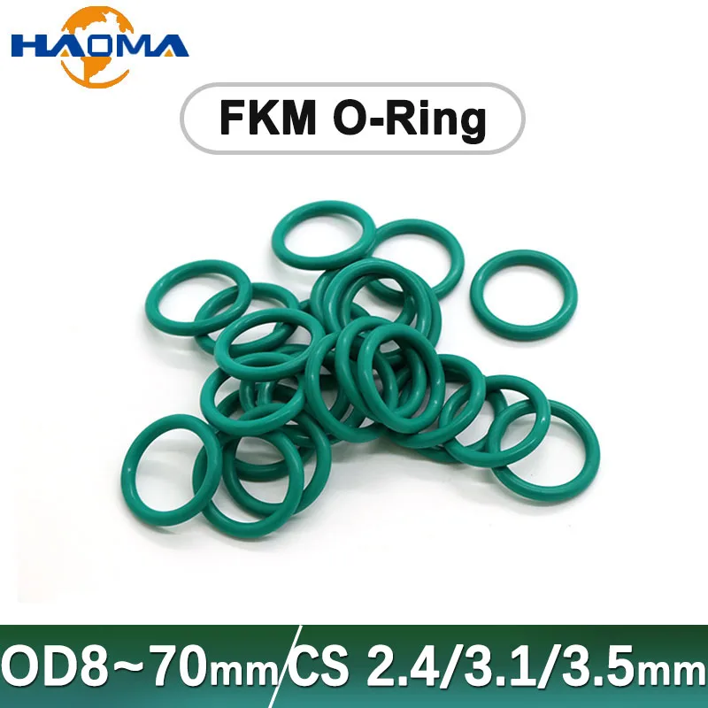 OD 8-70 мм Зеленое кольцо из фторкаучука FKM Толщина уплотнительного кольца 2.4/3.1/3.5 мм Водонепроницаемое уплотнительное кольцо Масляные прокладки Топливная шайба