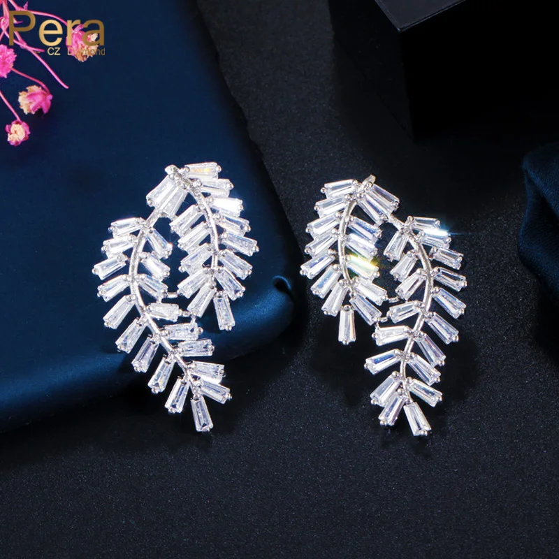 Pera Элегантный дизайн в виде листьев ивы, белый кубический цирконий, длинные симметричные серьги-капли, вечерняя вечеринка, женские украшения в подарок E274