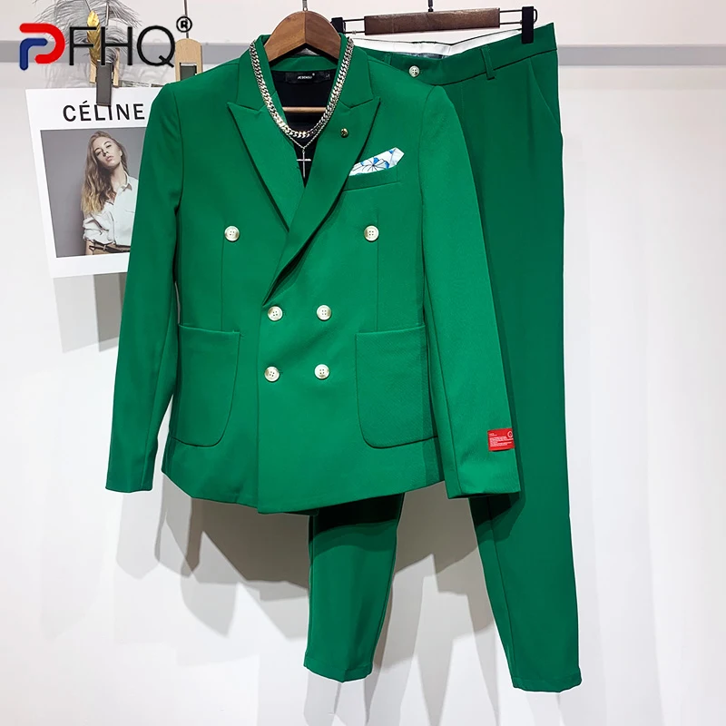 PFHQ Осенние мужские модные двубортные блейзеры Красивый Легкий Роскошный Высококачественный однотонный костюм Брюки 21Z1251