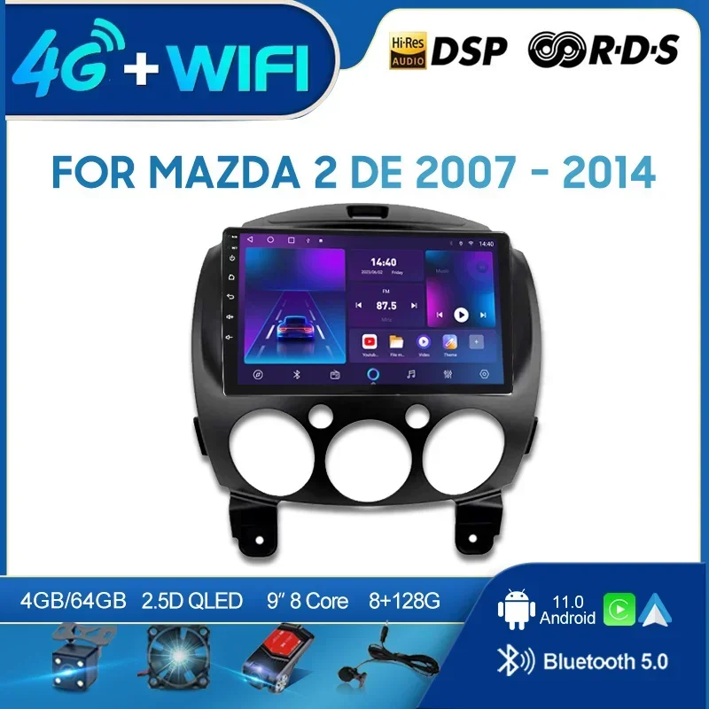 QSZN Для Mazda 2 DE 2007-2014 2 din Android 12,0 Автомобильный Радио Мультимедийный Видеоплеер GPS Навигация 4G Carplay Головное устройство