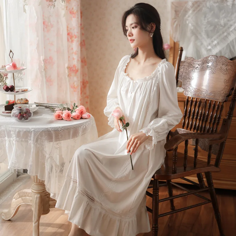 Roseheart/ Новая Женская домашняя одежда, Женская Белая Сексуальная пижама, Длинное ночное платье, Кружевное Сетчатое ночное белье с круглым вырезом, ночная рубашка, халат