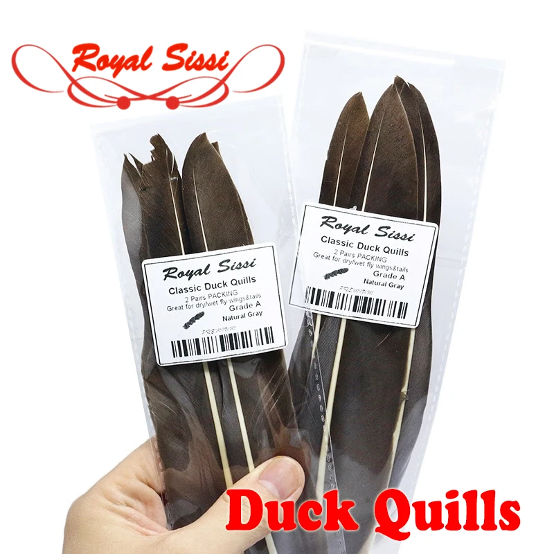 Royal Sissi 2 упаковки, отобранные вручную, 4 пары классических натуральных серых утиных перьев, материалы для вязания крыльев мокрой мухи, перо из утиного крыла премиум-класса