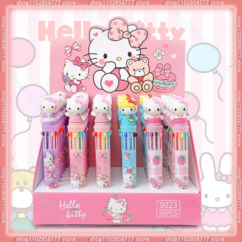 Sanrio 18/36 шт. Новая шариковая ручка Hello Kitty, 10-цветная милая мультяшная ручка для письма, школьные принадлежности, канцелярские принадлежности для студентов