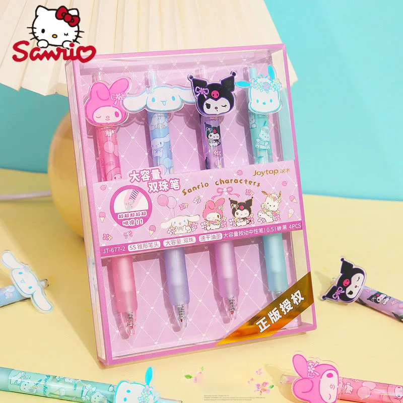 Sanrio 4шт Нажмите На Гелевую ручку Большой емкости Kawaii Hello Kitty Kuromi В Красивой упаковке, Симпатичная Ручка для моделирования Патчей