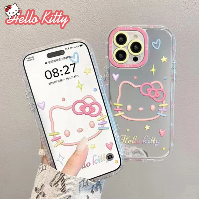 Sanrio Hello Kitty Зеркальный Чехол для iPhone 15 14 13 12 11 Promax 14promax XR X XS Милый 3D Мультфильм Женская Противоударная Задняя Крышка