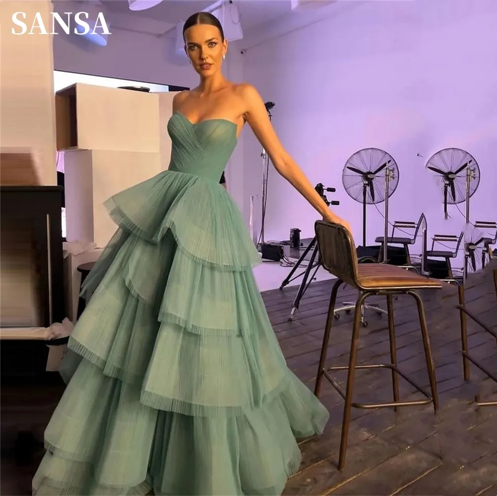 Sansa Черновато-Зеленое Бальное платье Для Выпускного Вечера Без Бретелек Vestidos De Noche Сексуальное Многослойное Пышное Платье 2023