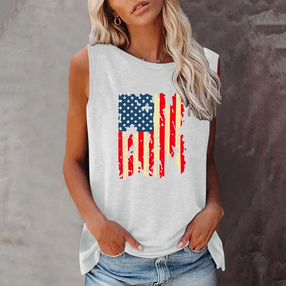 Seyoushy Американский флаг 2023 Летний Новый Тренд, Модная футболка без рукавов С круглым вырезом, женская футболка Harajuku, Винтажная футболка Camisetas