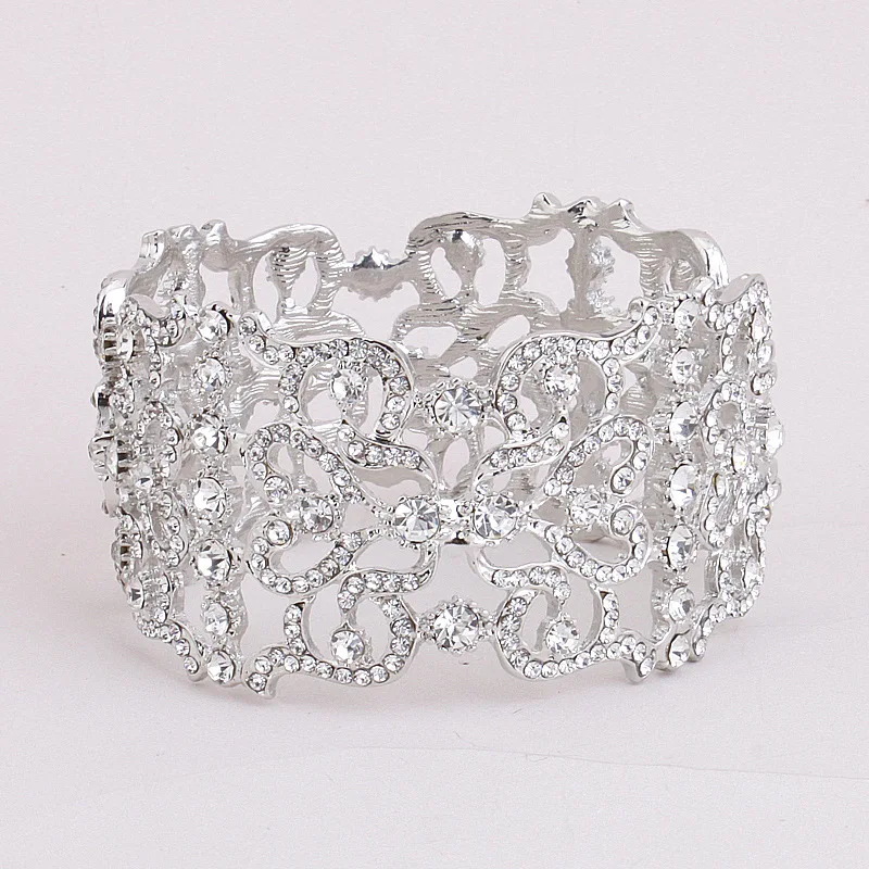 SLBRIDAL Свадебный браслет Со стразами, Свадебный браслет с кристаллами, Свадебный браслет Для женщин, Ювелирные изделия
