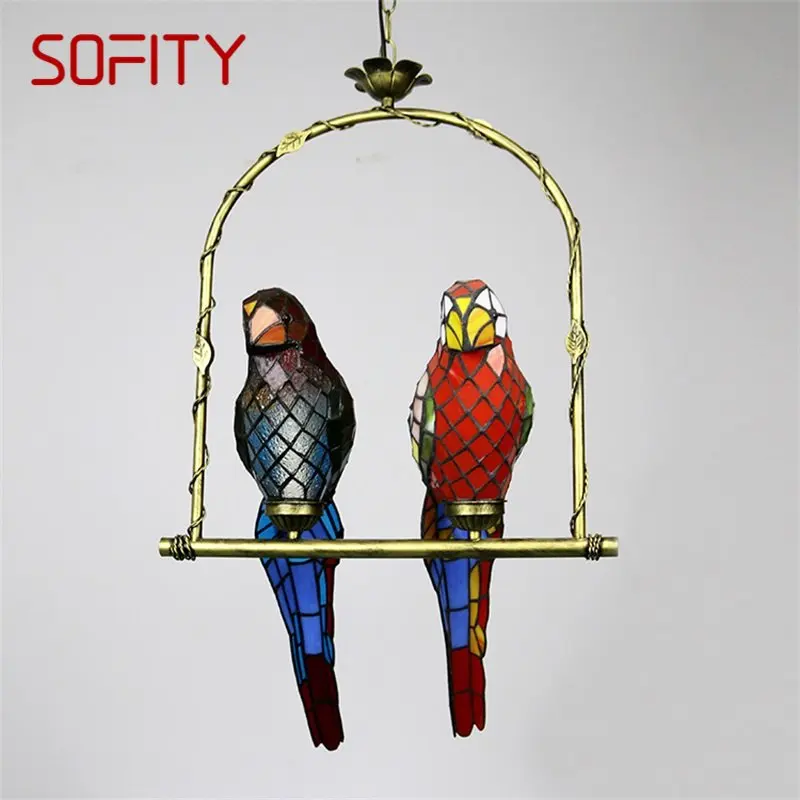 SOFITY Tiffany Parrot Подвесной Светильник LED Креативного Дизайна Из Цветного Стекла Подвесной Светильник для Дома Спальни Кабинета Прохода Декор
