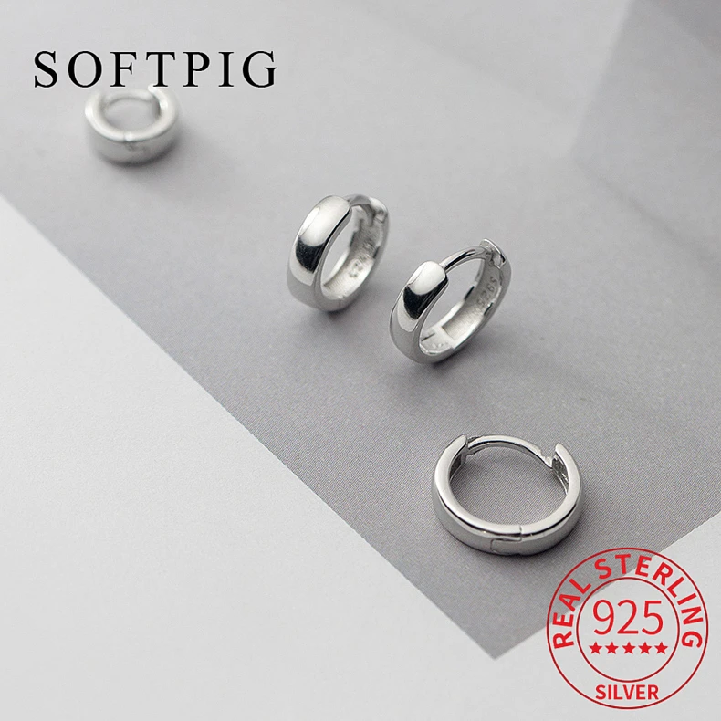 SOFTPIG, настоящие круглые серьги-кольца из стерлингового серебра 925 пробы для модных женщин, вечерние украшения в стиле панк, Минималистичные геометрические аксессуары