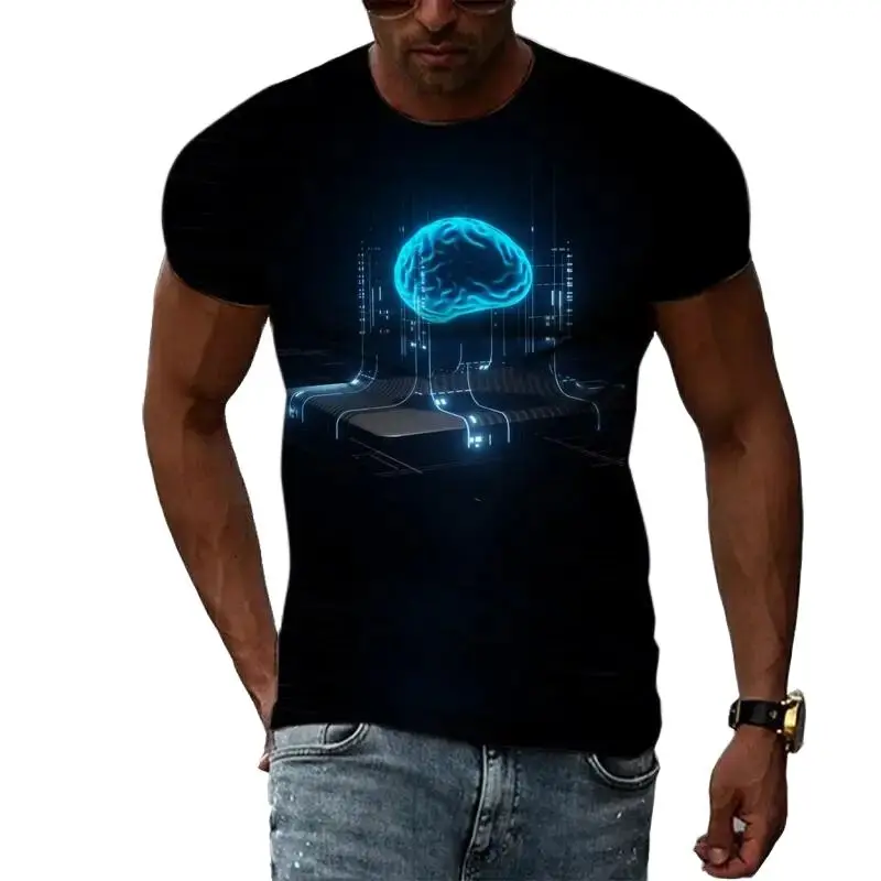 Summer Tide Light Of Technology Picture Мужские футболки, повседневные футболки с 3D принтом, топы в стиле хип-хоп с круглым вырезом и коротким рукавом