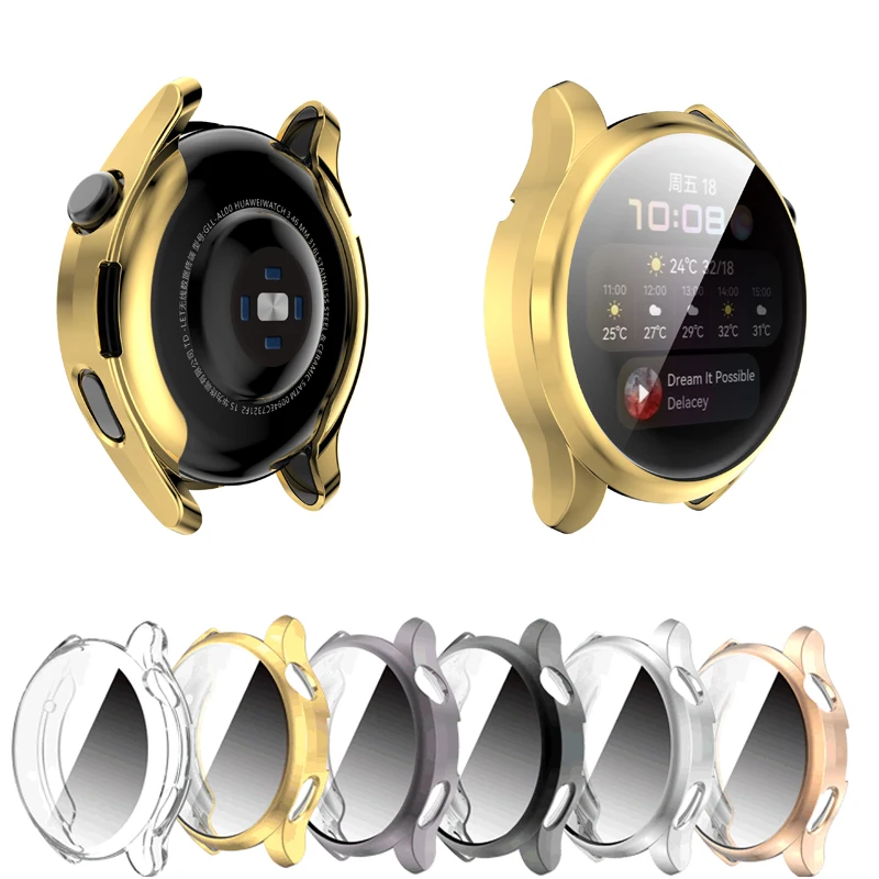 TPU Мягкая оболочка, полностью стеклянная защитная пленка для экрана, рамка для Huawei Watch 3/3 Pro 48/46 мм, смарт-часы 3pro, защитный чехол-бампер