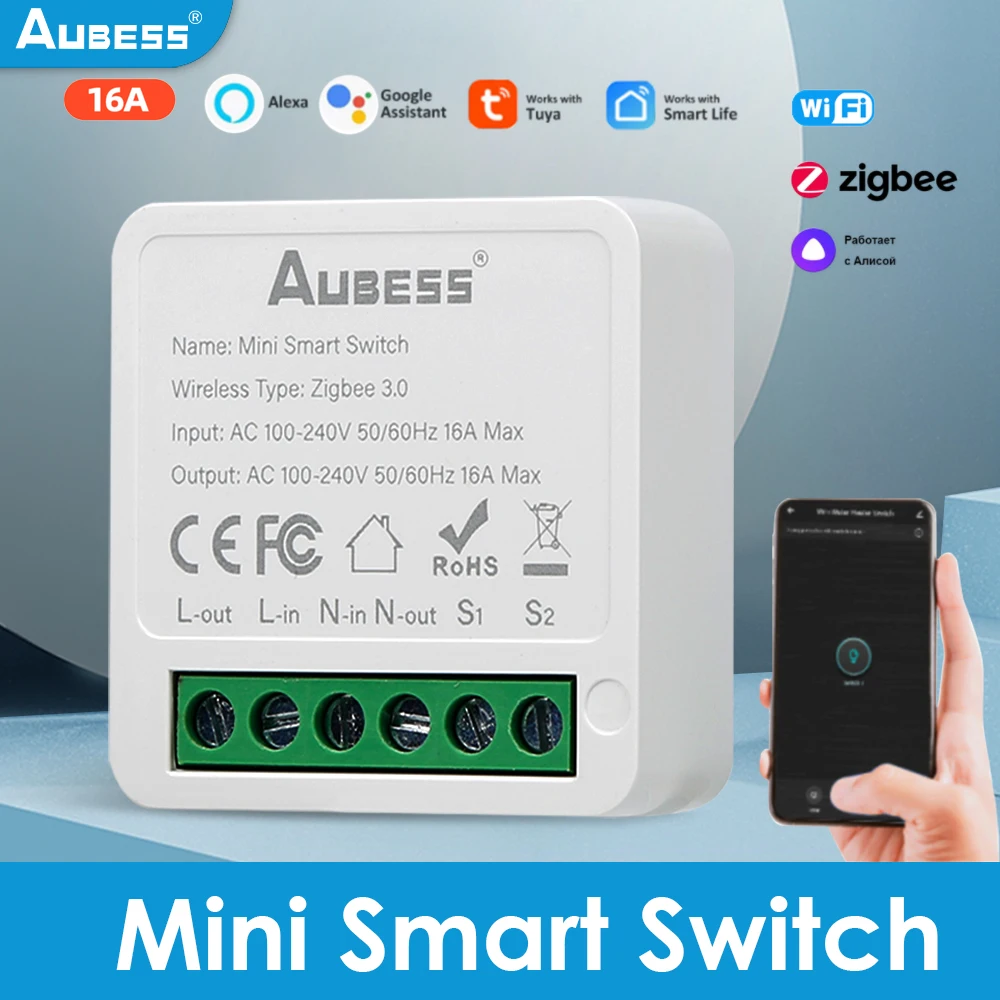 Tuya 16A Zigbee Smart Switch 2-полосное Управление Мини-Модулем Интеллектуального Реле-Выключателя Голосовое Управление Через Alexa Alice Google Home Smart Life