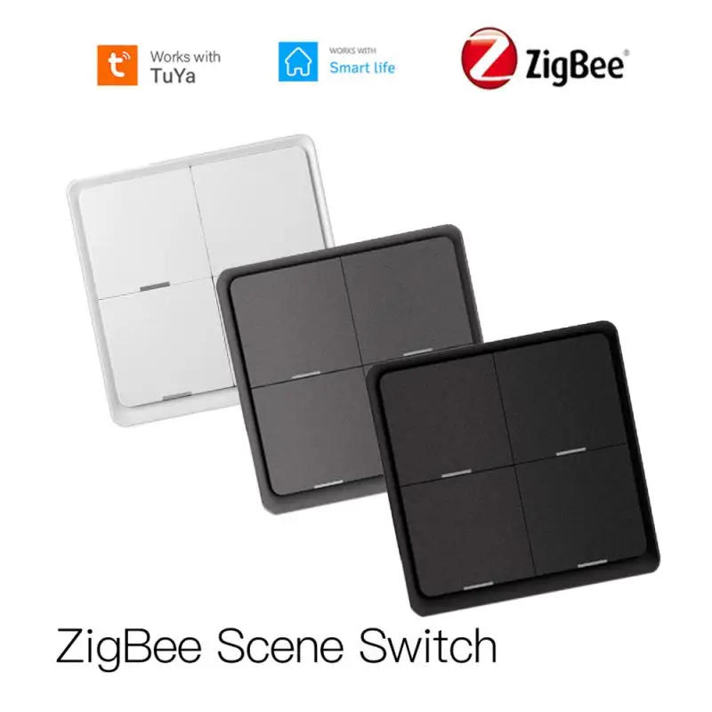 Tuya Smart ZigBee Scene Switch Беспроводной Кнопочный Контроллер 4 Банды 12 Сцен Smart Life С Батарейным Питанием Сценарий Автоматизации
