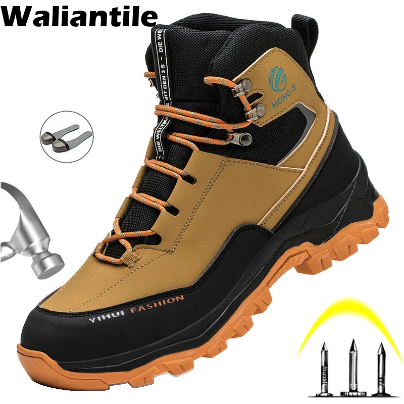 Waliantile/ Мужские защитные ботинки для сварки, промышленная рабочая обувь со стальным носком, водонепроницаемые защитные ботинки, не поддающиеся разрушению