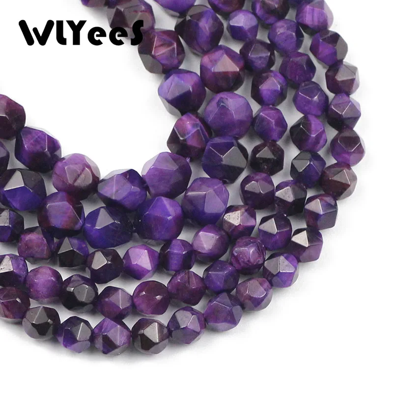 WLYeeS Фиолетовый тигровый глаз, натуральный камень, большие граненые бусины-разделители 6-8 мм, для изготовления ювелирных изделий, Браслеты, Аксессуары для ожерелья, сделай САМ