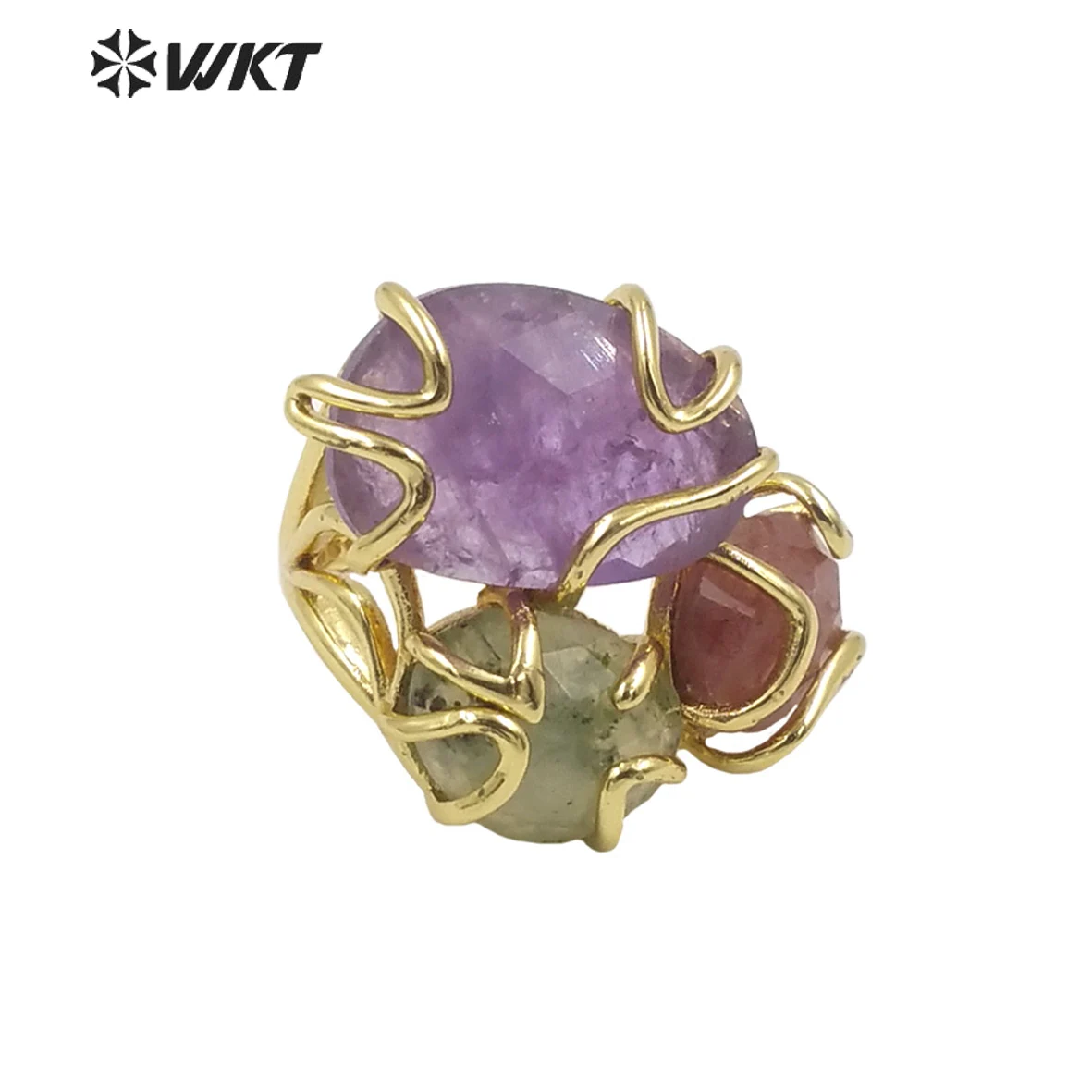 WT-R417 WKT Новый дизайн, Великолепное кольцо с камнем в оправе из тройного натурального драгоценного камня, Женское регулируемое кольцо из драгоценного разноцветного золота.