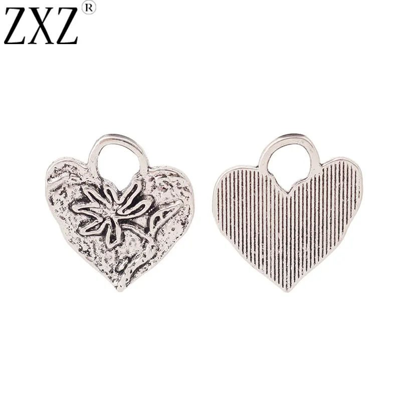 ZXZ 20шт Тибетские серебряные подвески в виде сердца и цветка с чеканкой для браслета, ожерелья, ювелирных изделий 20x19 мм