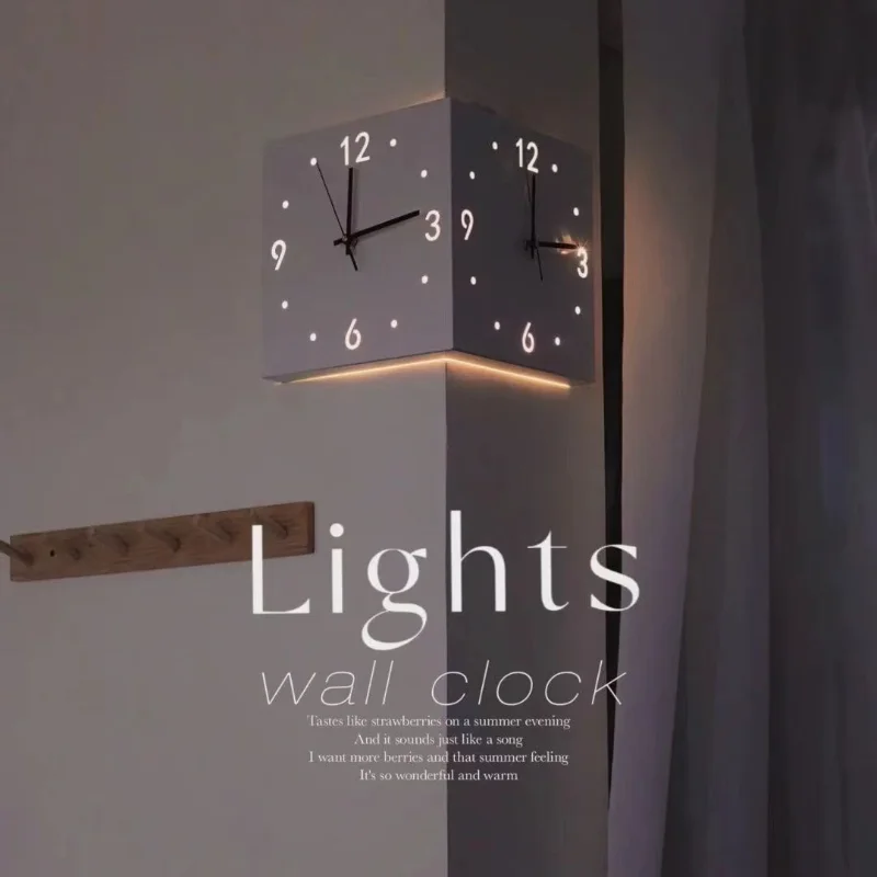 Автоматическая индукционная лампа Ticktockery, светящиеся угловые часы, Квадратная гостиная, простое двустороннее железное цифровое отверстие