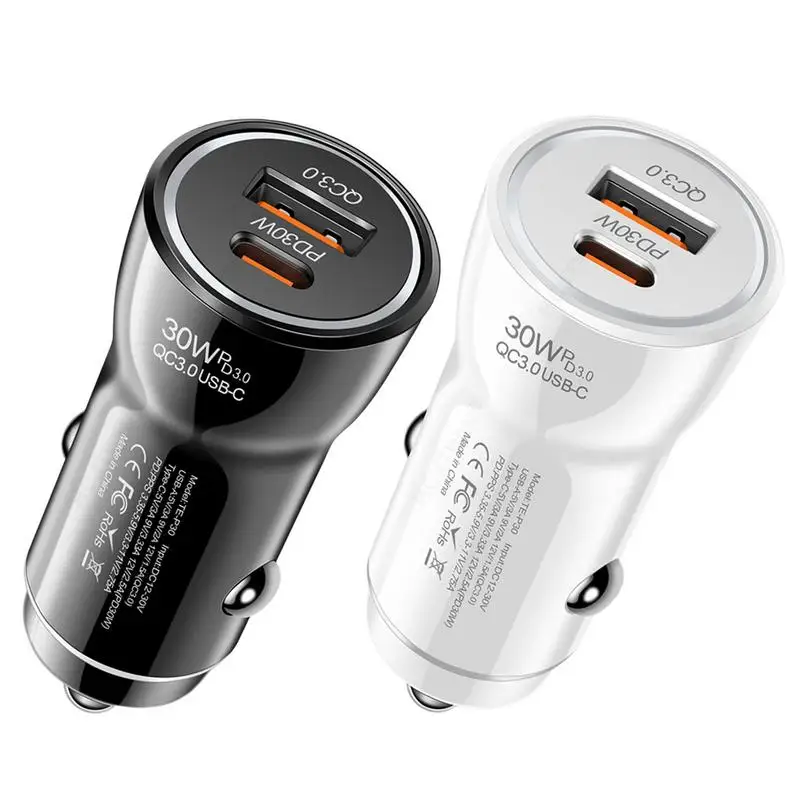 Автомобильное зарядное устройство Type C, двухпортовое автомобильное USB-зарядное устройство, быстрая зарядка, мини-автомобильное зарядное устройство, зажигалка, быстрая зарядка для мобильных телефонов