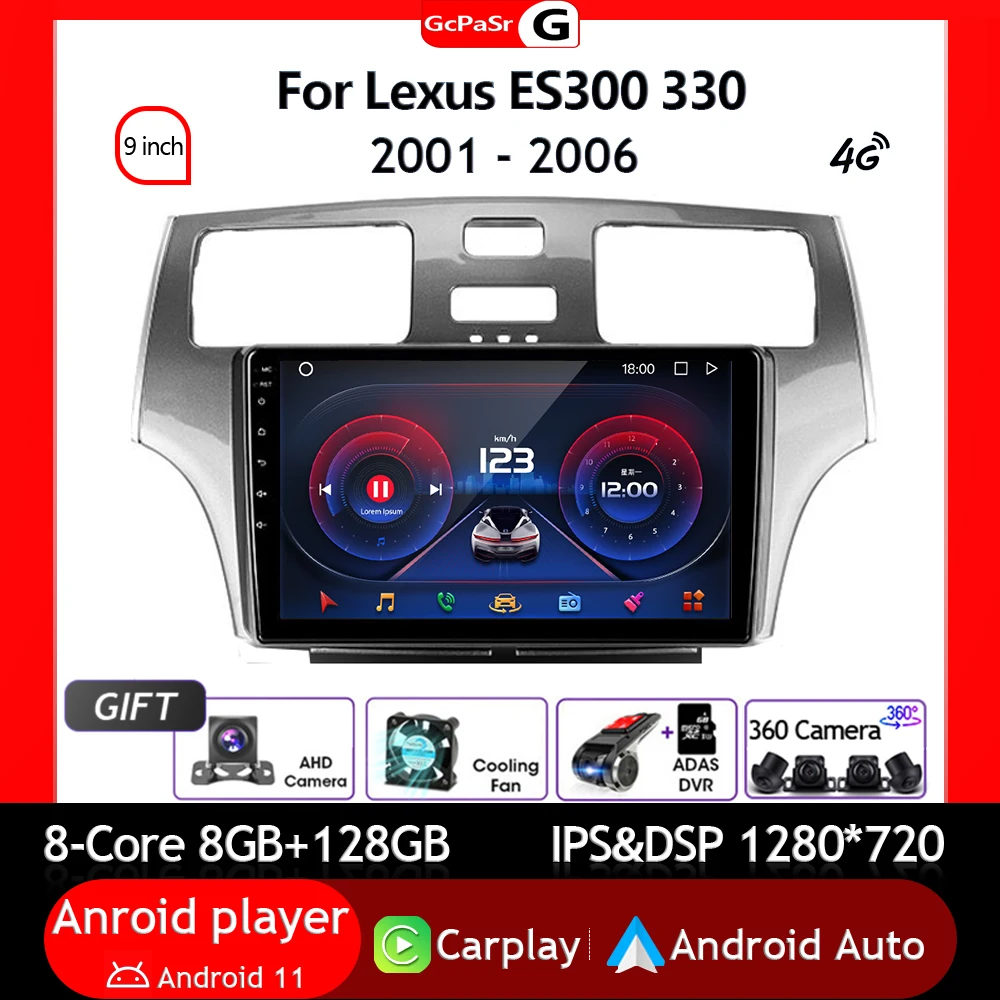 Автомобильный Радио, Видео, Мультимедийный Плеер Для Lexus ES300 330 XV30 2001-2006 Android 12 Navigatio GPS Авторадио Сенсорный Экран Carplay IPS