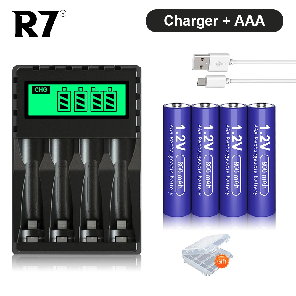 Аккумуляторные батареи R7 AAA 800 мАч 1,2 В НИКЕЛЬ-металлогидридный аккумулятор aaa для мыши-фонарика и зарядное устройство AA AAA 1,2 В