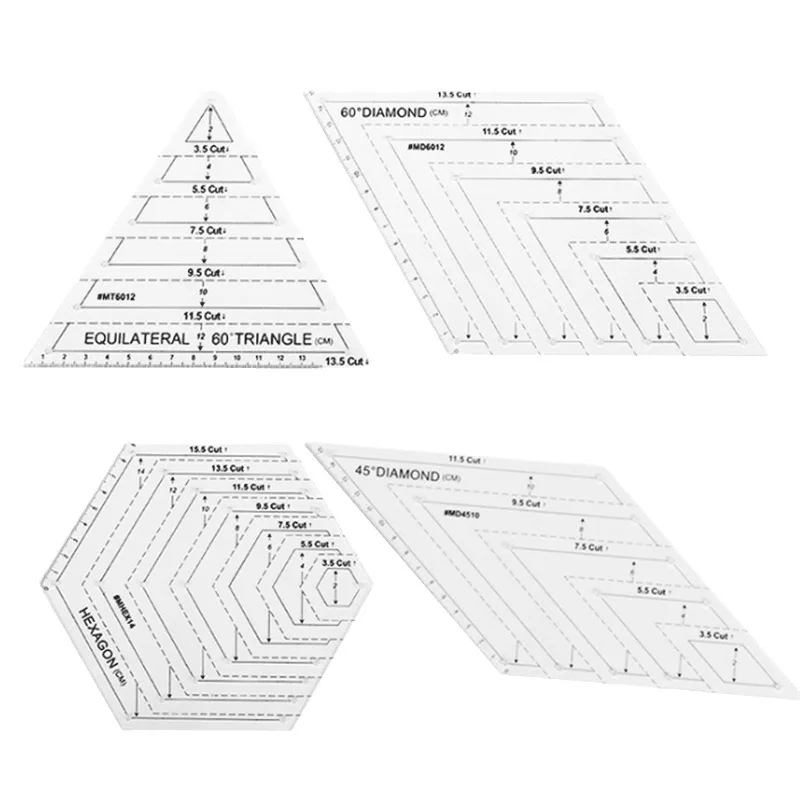 Акриловая линейка для квилтинга и лоскутного шитья Прозрачный измерительный шаблон Треугольник Шестиугольник Швейная линейка для квилтинга Режущая линейка для квилтинга