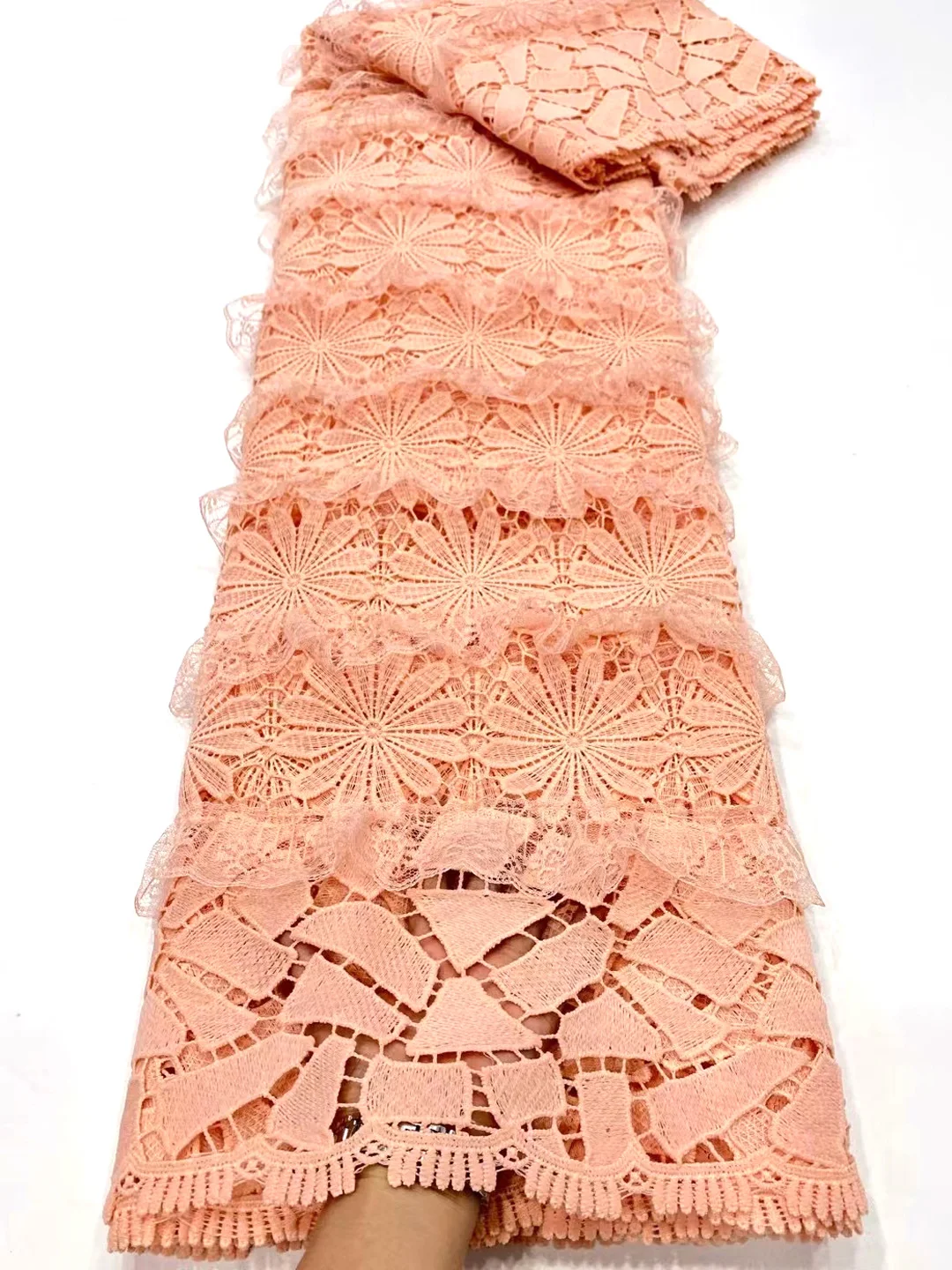 Африканская кружевная ткань Нигерийское кружевное Тюлевое кружево 5 ярдов Нигерийское Французское вечернее платье из водорастворимой ткани AD5010