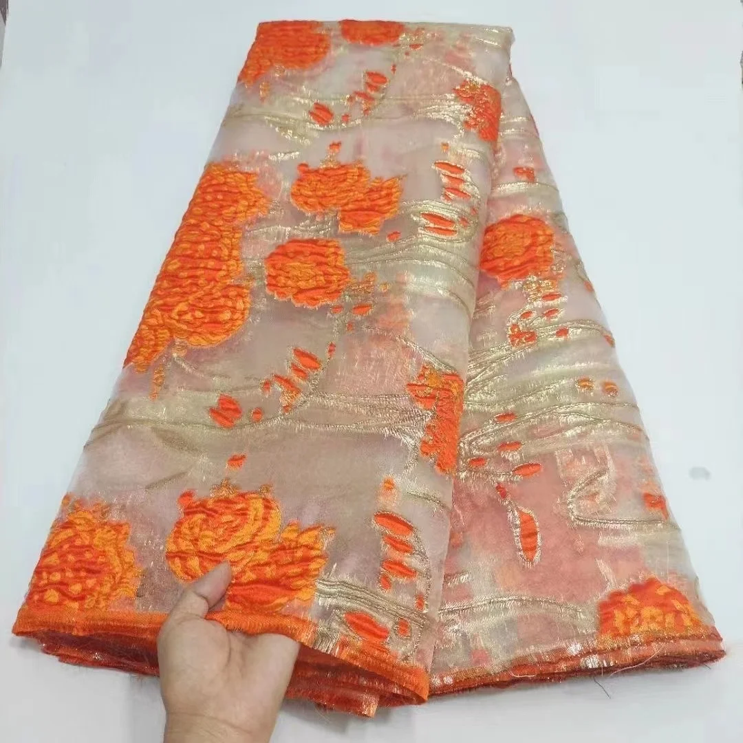 Африканская парча Вышивка Кружевная ткань Хлопок лен 3D маргаритка жаккардовая ткань для платья своими руками Материал для скатерти Сумки подушки