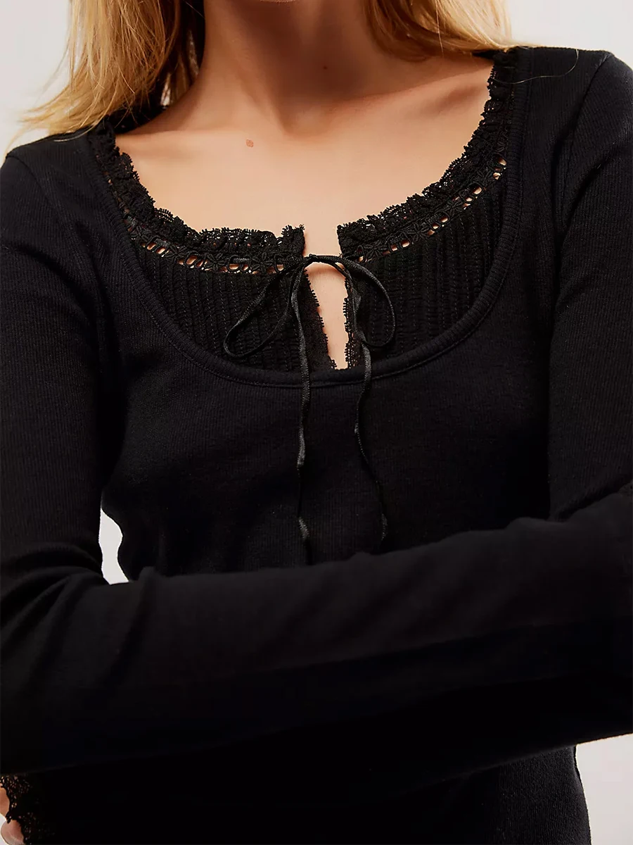 Базовый укороченный топ в стиле пэчворк из сказочного кружева Y2k, рубашка с длинным рукавом, облегающая блузка, пуловер, женская уличная одежда в стиле гранж