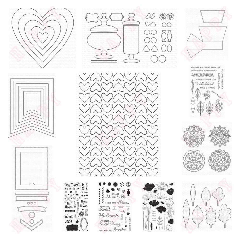 Банки для конфет Штампованные Штампы или Металлические Режущие Формы для Поздравительных Открыток DIY Craft Для Скрапбукинга 2024New Heart Sketched Blooms Blueprints 28