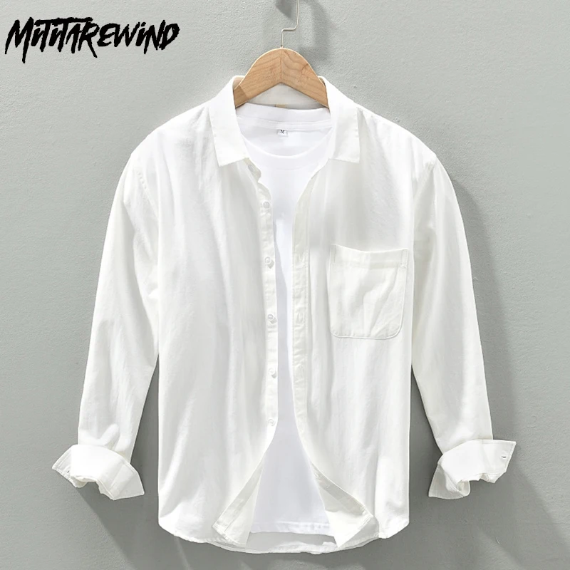 Белая рубашка с длинным рукавом Для мужчин, Весна-осень, Удобные повседневные рубашки из чистого хлопка, рубашки на пуговицах с лацканами, мужские Простые Универсальные топы