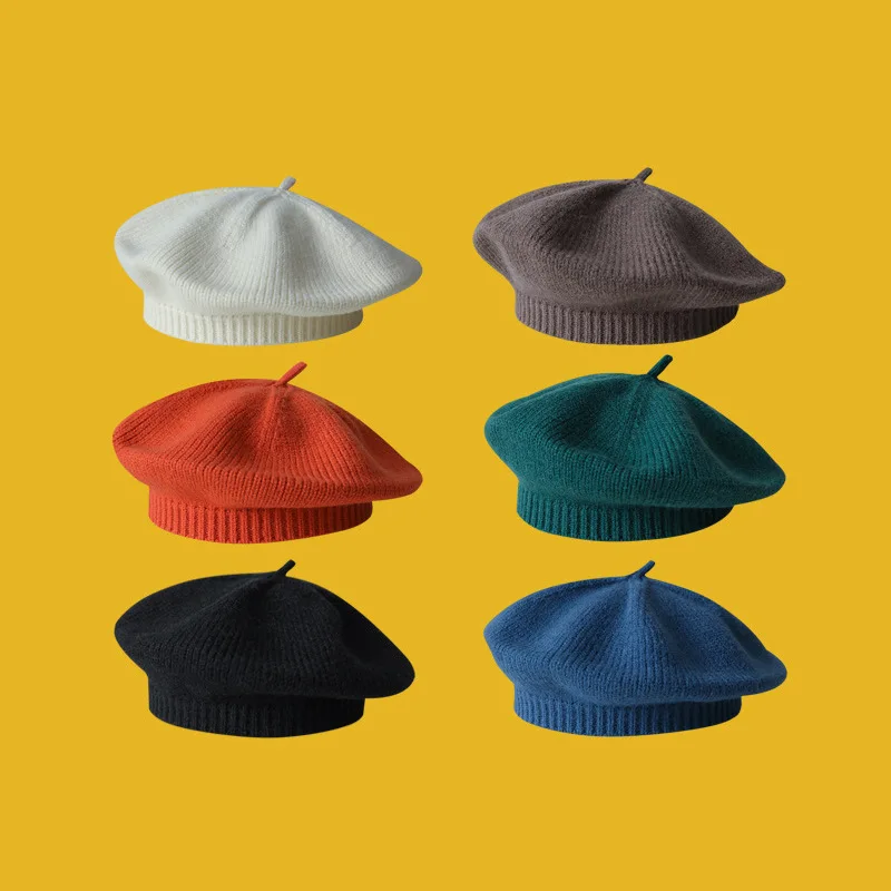 Берет для уличной съемки в британском ретро стиле для девочек, осенне-зимняя вязаная шапка художника, Корейская версия, универсальная теплая шапка, тренд 2023 года